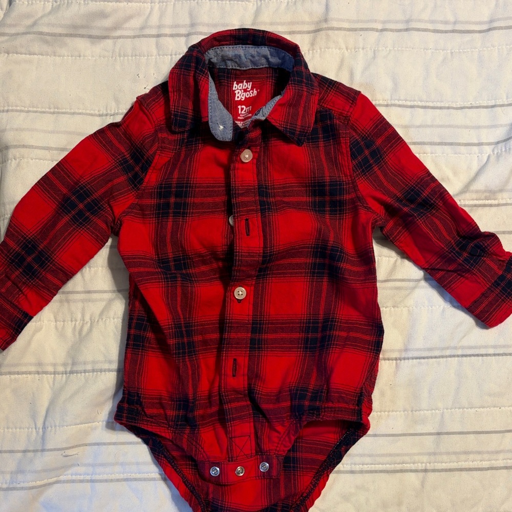 baby B'gosh Red Plaid Button-Down Baby Bodysuit
